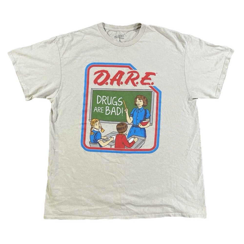D.A.R.E Dare, Drugs Are Bad Men’s Graphic T-shirt Beige Short Sleeve Large